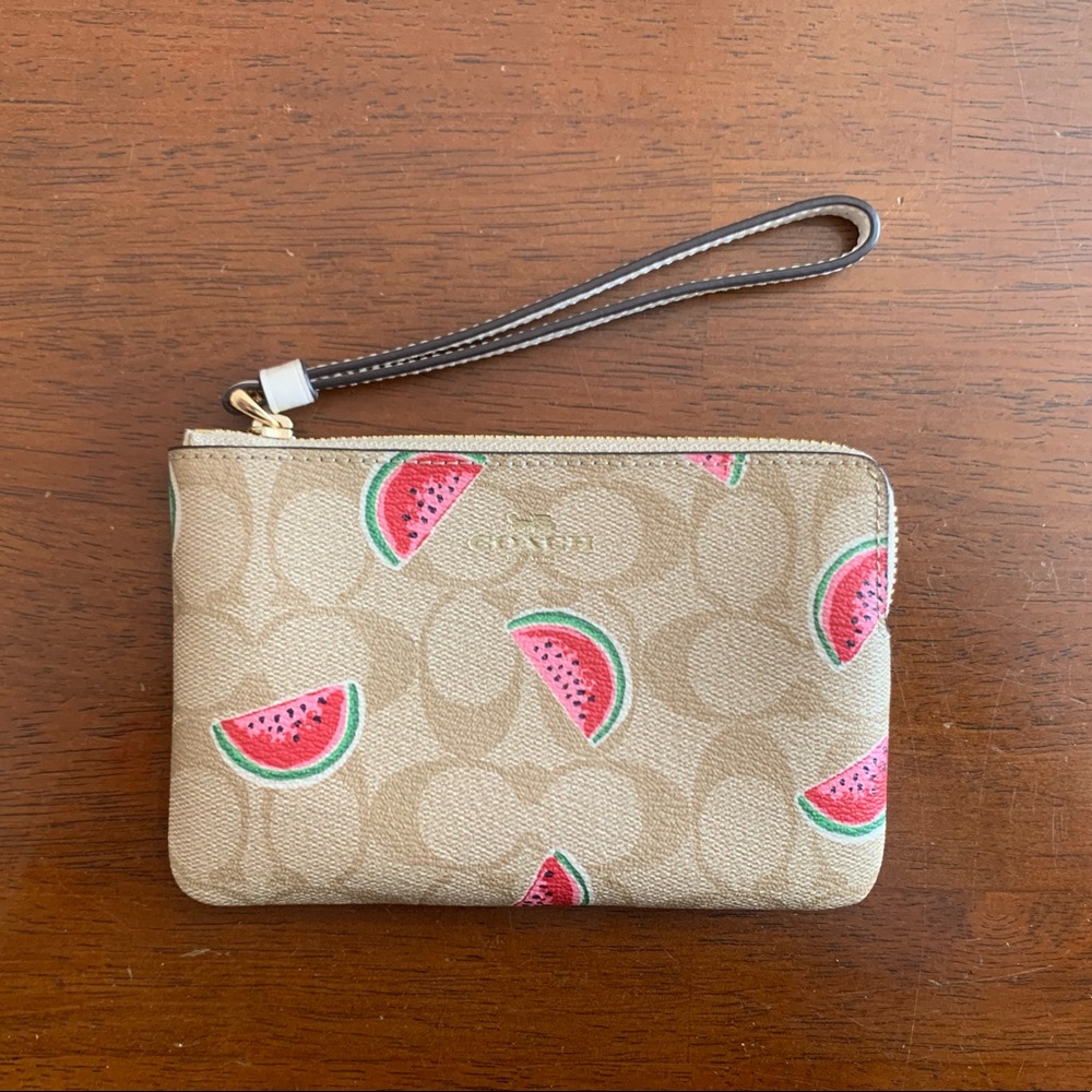 Coach camel wristlet with watermelons